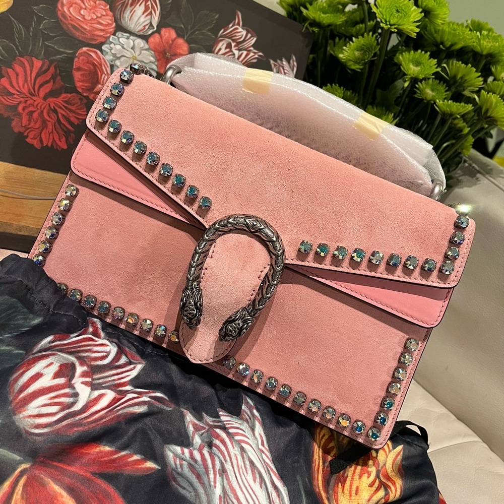 Sold ❌Gucci Dionysus Pink Peony Suede Crystal Embellished Shoulder Bag